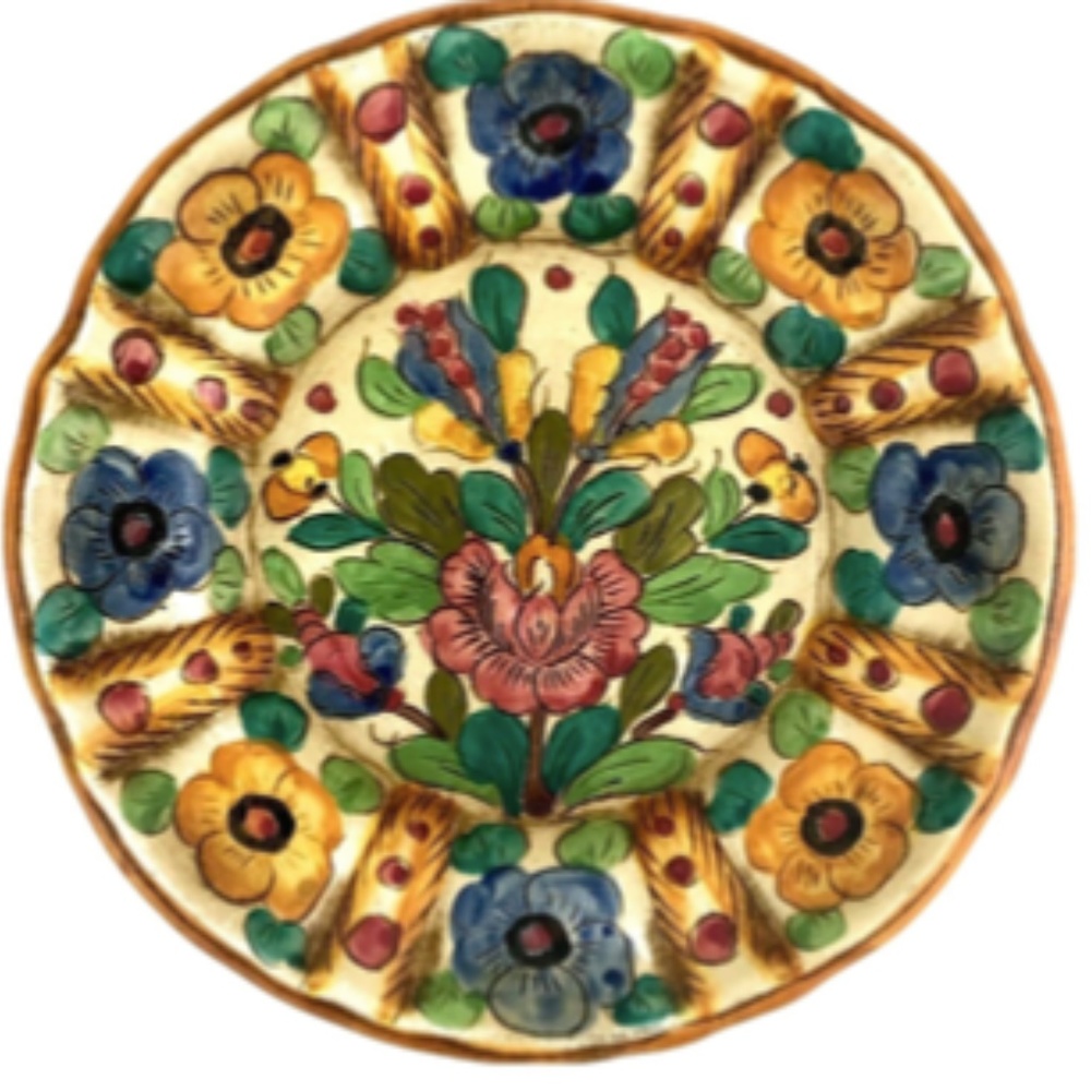 Deruta Hand Painted Floral Scalloped Wall Plate Pottery Grafitto Italy